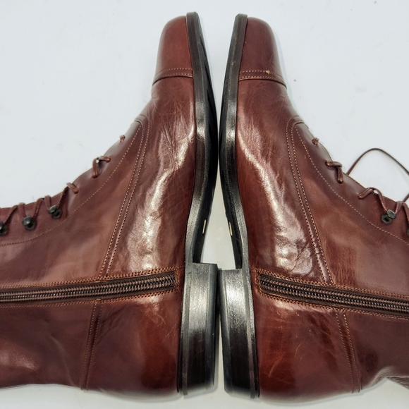 Lorenzo Banfi Leather Lace-up Zip Combat Boots In Cognac Brown Size 38 - Picture 10 of 16